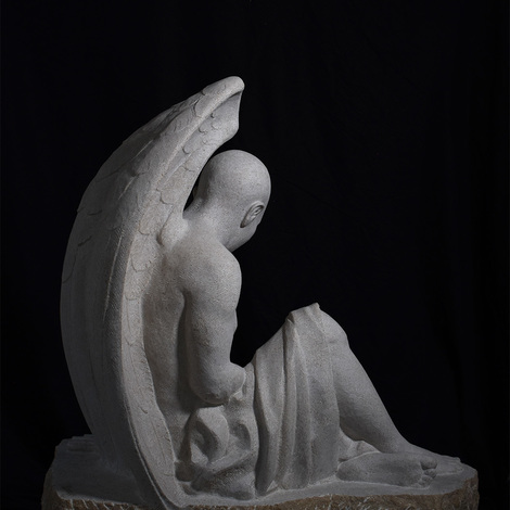 Grabmal Skulptur Engel Kalkstein, Daniele Trebucchi
